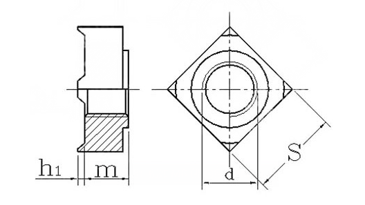 GB13680四方焊接螺母結(jié)構(gòu)圖